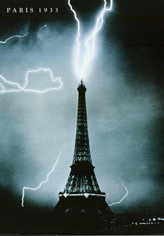Paris Eiffel Tower Lightning Strike Poster