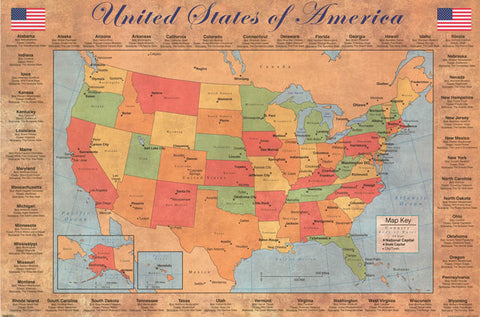 Map of the United States Wall Poster