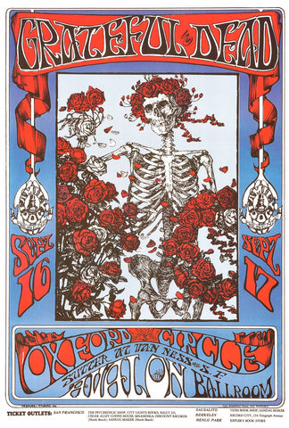 Grateful Dead Skeleton and Roses Family Dog Poster