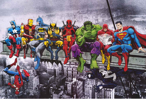 Superheroes on A Skyscraper Poster
