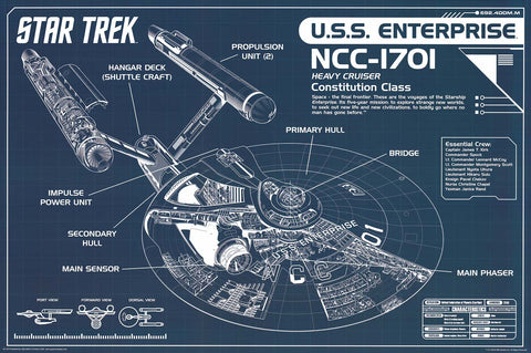 Star Trek USS Enterprise Blueprint Poster 24x36